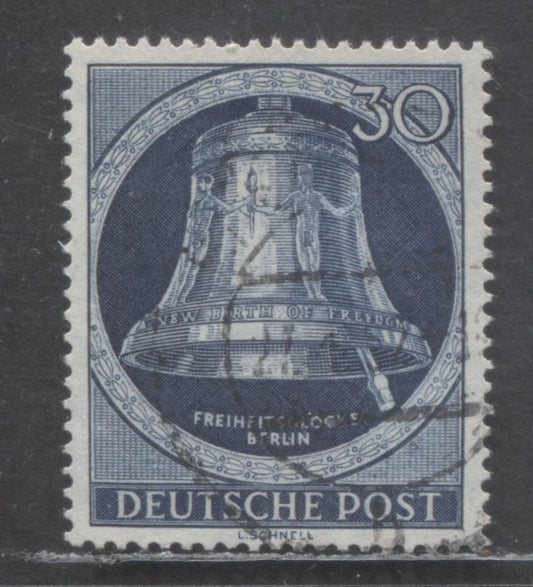 Germany - Berlin Mi#85 (SC#9N78) 30pf Blue 1951-1952 Re-engraved Freedom Bell Issue, A Very Fine Used Single, Click on Listing to See ALL Pictures, Estimated Value $37