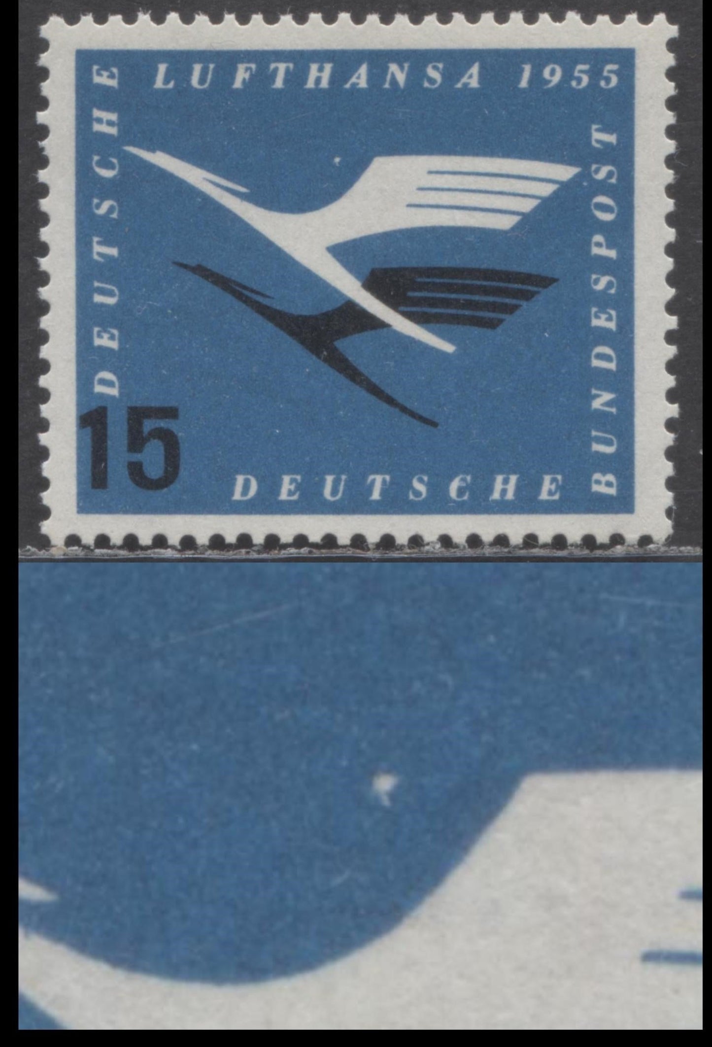 Germany Mi#207vb (C63)-207vb (C63) 1955 Re-Opening Of Lufthansa Airmail Issue, White Dot Above Wing, Unlisted In Michel, Upright P's Wmk, A VFNH Single, Click on Listing to See ALL Pictures, Estimated Value $5