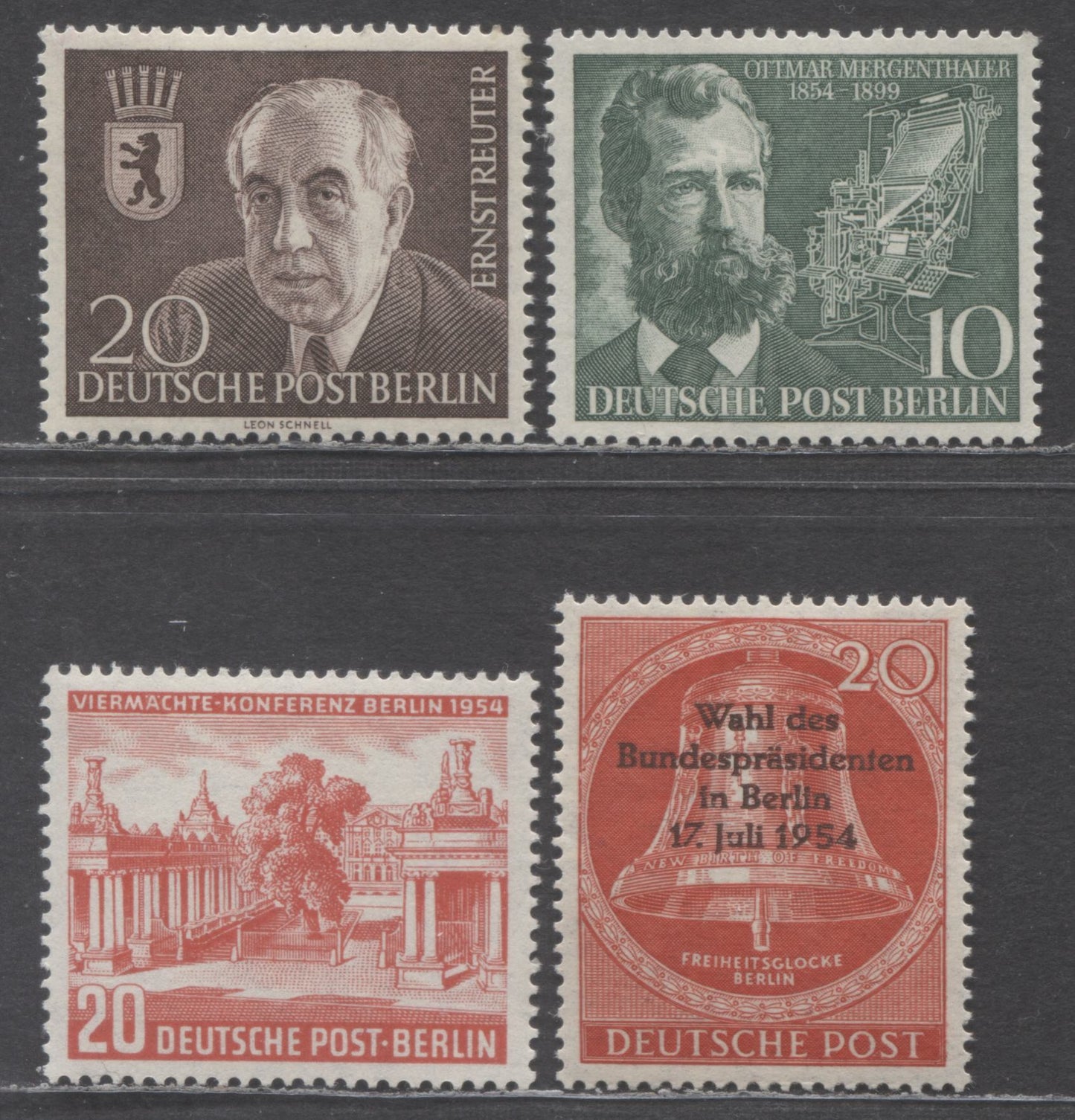 Germany - Berlin SC#9N103-9N106 (Mi#115-118) 1954 Four Power Conference To West Germany Election Issue, 4 VFOG Singles, Click on Listing to See ALL Pictures, Estimated Value $10 USD