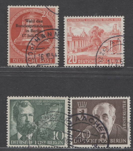 Germany - Berlin SC#9N103-9N106 (Mi#115-118) 1954 Four Power Conference To West Germany Election Issue, 4 Very Fine Used Singles, Click on Listing to See ALL Pictures, Estimated Value $11 USD