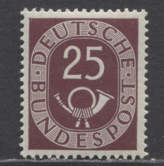 Lot 109 Germany SC#678 (Mi#131) 25pf Dark Rose Lake 1951-1952 Numeral & Post Horn Definitive Issue, A F/VF NH Single, Click on Listing to See ALL Pictures, Estimated Value $65 USD