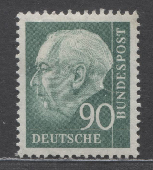 Germany SC#761 (Mi#265xv) 90pf Dark Opal Green 1956-1957 Heuss Issue, Vertically Ridged Gum, A VFOG Single, Click on Listing to See ALL Pictures, Estimated Value $15 USD
