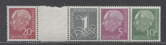 Lot 66 Germany Mi#W216bx2&W19x 1958 Heuss Definitive Issue, A VFNH Booklet Strip With Blank Label, Click on Listing to See ALL Pictures, Estimated Value $15 USD
