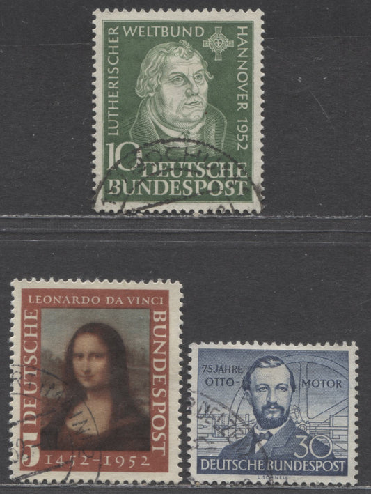 Germany Mi#148II (SC#687)-150 (SC#689) 1952 Mona Lisa - Lutheran World Federation Issues, 3 Very Fine Used Singles, Click on Listing to See ALL Pictures, Estimated Value $15