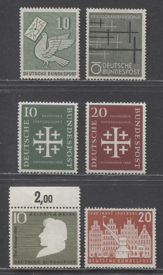 Lot 52 Germany Mi#229va (SC#740)/248 (SC#753) 1956 Luneburg Millenary - German Protestants Issues, 6 VFNH Singles, Click on Listing to See ALL Pictures, Estimated Value $18