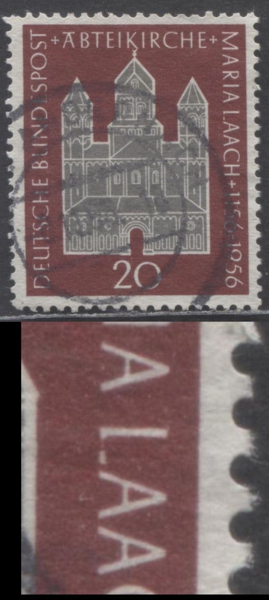 Lot 56 Germany Mi#238I (SC# 747var) 1956 Maria Laach Abbey Issue, Broken 'L' In Laach, Position 35, A Very Fine Used Single, Click on Listing to See ALL Pictures, Estimated Value $10