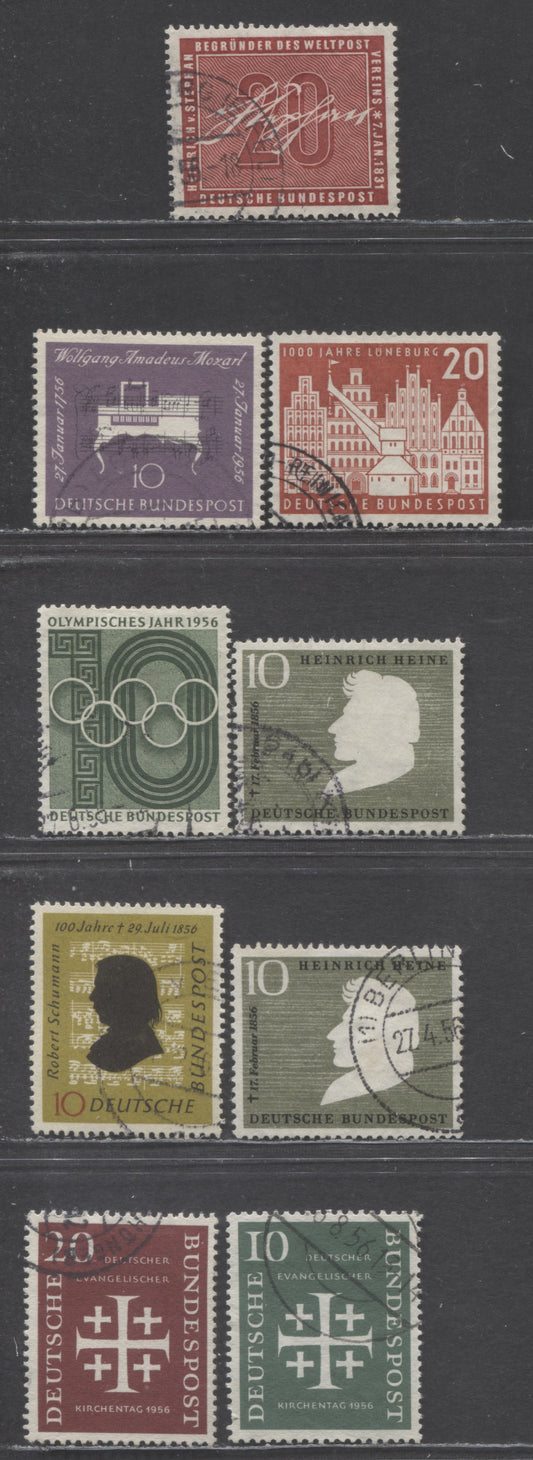 Lot 57 Germany Mi#227 (SC#738)/236 (SC#745) 1956 Von Stephen - German Protestant Issues, Both Types Of Watermarks, P's Upright & Inverted, 9 Very Fine Used Singles, Click on Listing to See ALL Pictures, Estimated Value $25