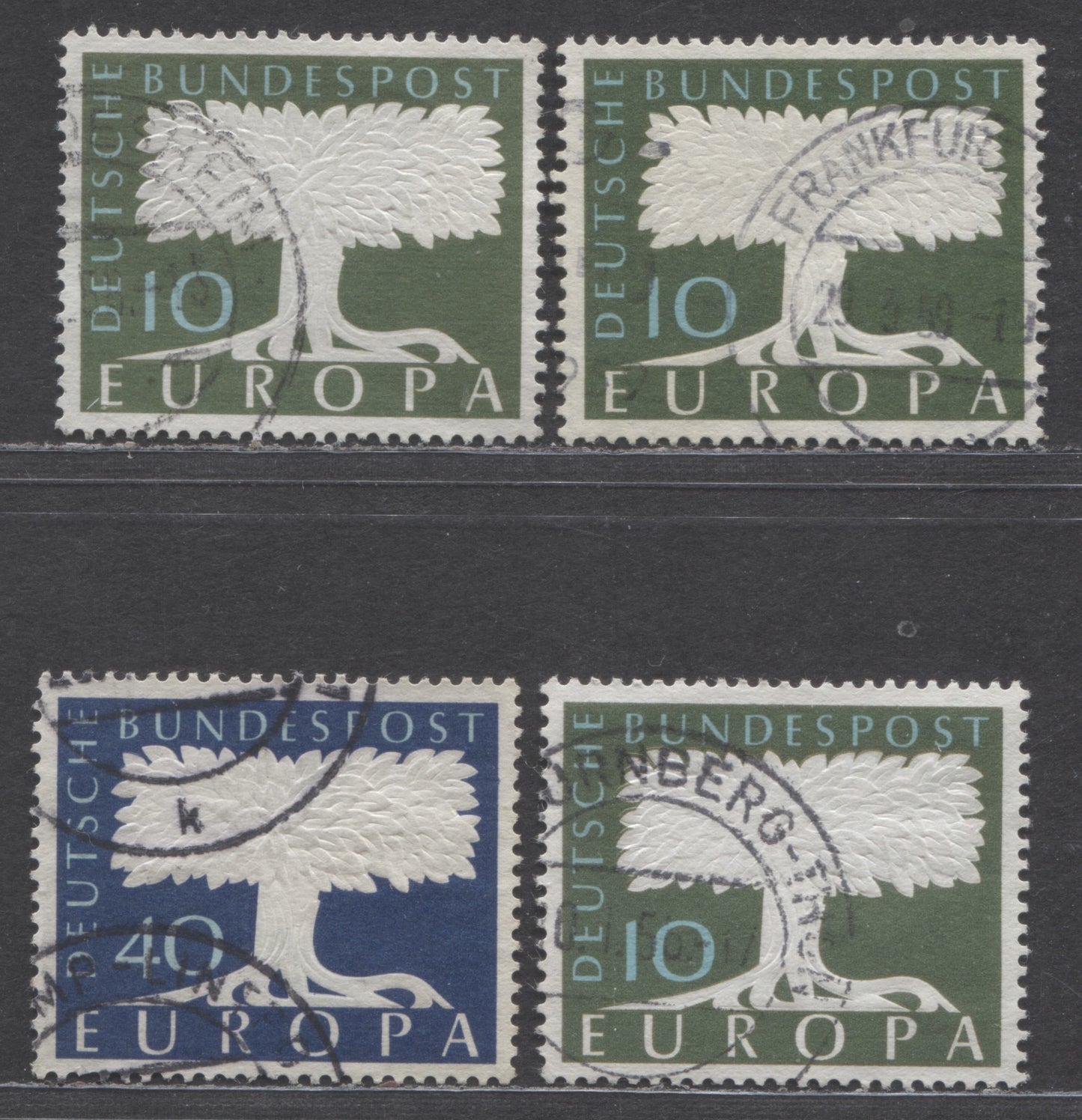 Lot 63 Germany Mi#268 (SC#771)/269v (SC#772A) 1957-1958 Europa Issue, Watermarked & Unwatermarked 10pf & Smooth/Ribbed Papers, 4 Very Fine Used Singles, Click on Listing to See ALL Pictures, Estimated Value $12