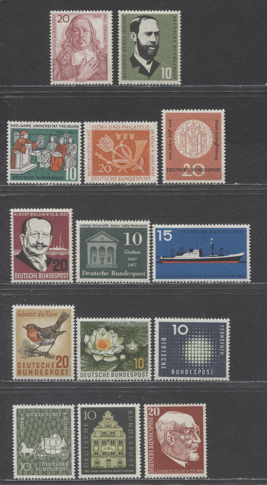 Lot 66 Germany Mi#252 (SC#762)/280 (SC#779) 1957 Hertz - Eichendorff Issues, 14 F/VFNH Singles, Click on Listing to See ALL Pictures, Estimated Value $11