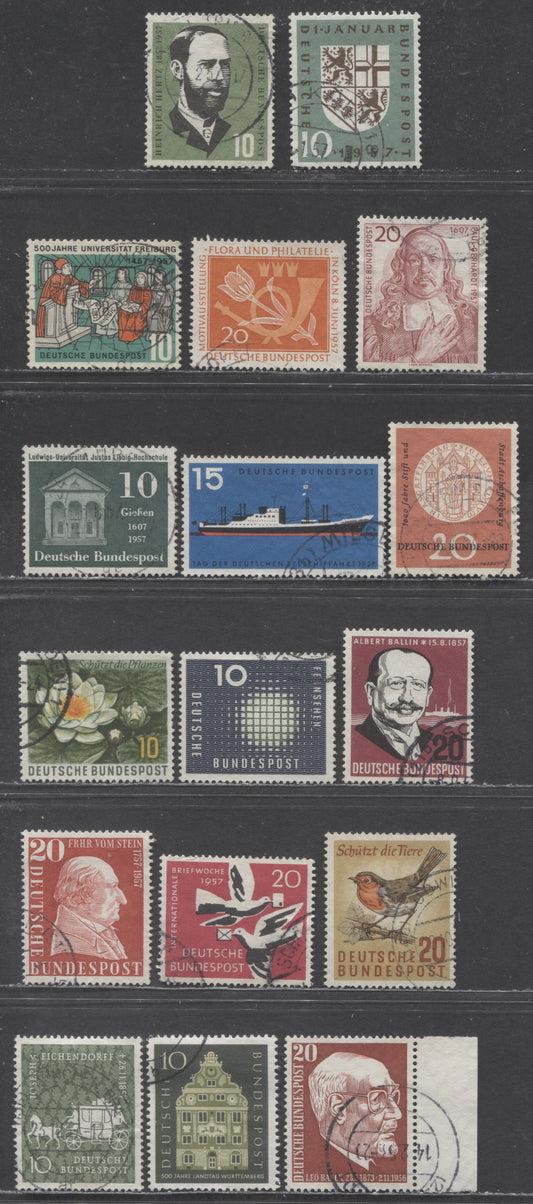 Lot 67 Germany Mi #249/280 (SC#754/779) 1957 Return Of Saar - Eichendorff Issues, 17 Very Fine Used Singles, Click on Listing to See ALL Pictures, Estimated Value $9