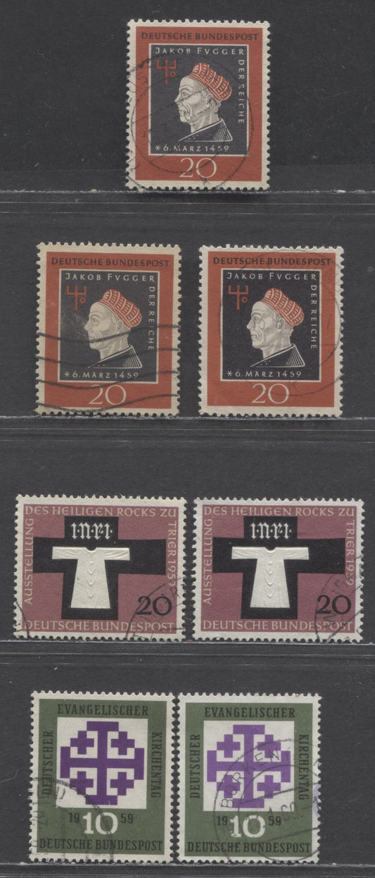 Lot 73 Germany Mi#307 (SC#798)/314w (SC#802) 1959 Jakob Fugger - German Protestants Issues, Shades & Yellow Paper Varieties, 7 Very Fine Used Singles, Click on Listing to See ALL Pictures, Estimated Value $10