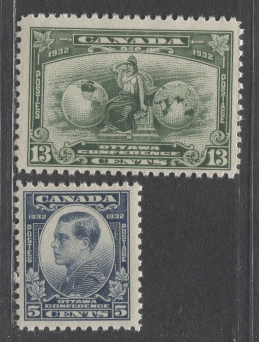 Canada #193-194 5c-13c Dull Blue & Deep Green Prince Of Wales & Britannia, 1932 Imperial Economic Conference, 2 FNH Singles