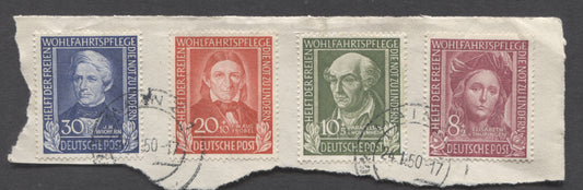 Lot 82 Germany Mi#117 (SC#B310)-120 (SC#B313) 1949 Welfare Oranizations Semi Postals, Postally Used On Piece, January 24, 1950 Cancel, 4 Very Fine Used Singles, Click on Listing to See ALL Pictures, Estimated Value $150