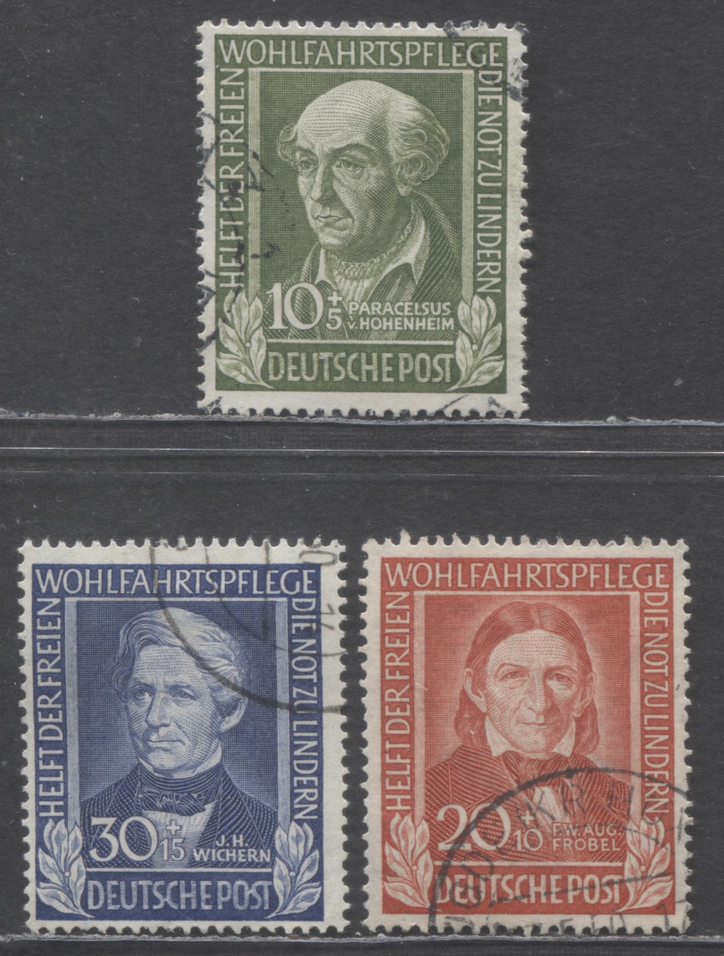 Lot 98 Germany Mi#118 (SC#B311)-120 (SC#B313) 1949 Welfare Oranizations Semi Postals, 3 Fine Used Singles, Estimated Value $75