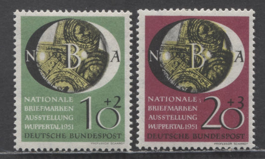 Lot 97 Germany Mi#141 (SC#B318)-142 (SC#B319) 1951 Philatelic Exhibition Semi Postals, Smooth Gum, 2 VFOG Singles, Click on Listing to See ALL Pictures, Estimated Value $29