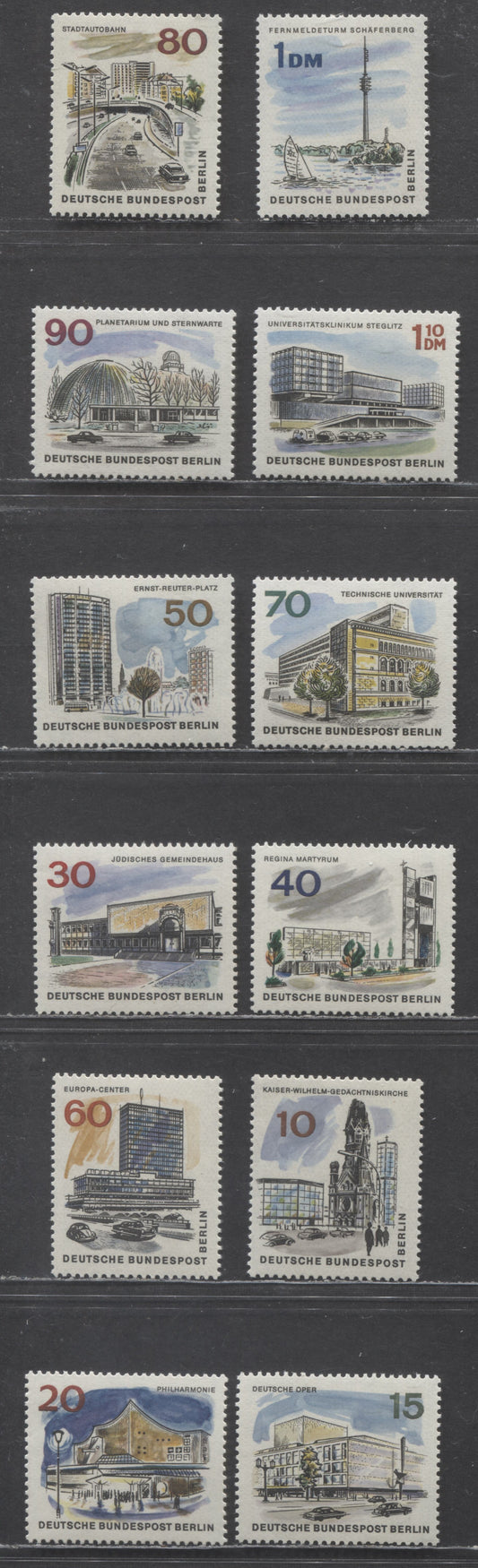 Germany - Berlin Mi#254 (SC#9N223)-265 (SC#9N234) 1965-1966 New Berlin Definitives, 12 VFNH Singles, Click on Listing to See ALL Pictures, Estimated Value $5