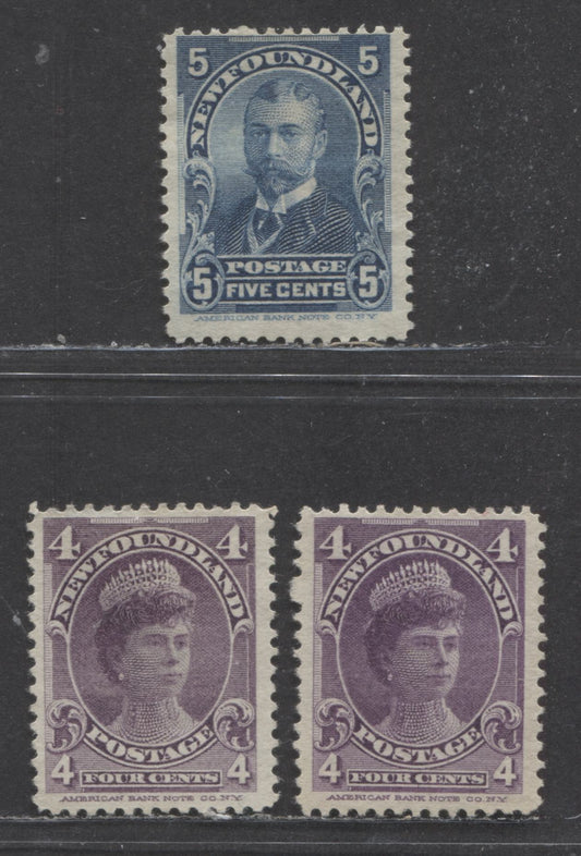 Lot 215 Newfoundland #84-85 4c & 5c Violet & Blue Duchess Of York & Duke Of York, 1897-1901 Royal Family Issue, 3 Fine Unused Singles, Both 4c's Are On Rough Horizontal Wove Papers
