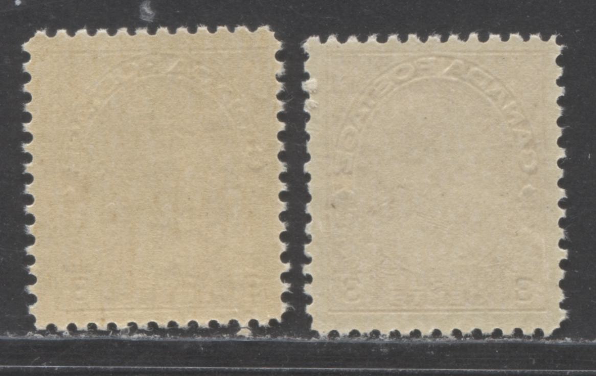 Lot 224 Canada #108c, 109 3c Brown & Carmine King George V, 1911-1924 Admiral Issue, 2 FNH Singles, Dry Printings, Die 1