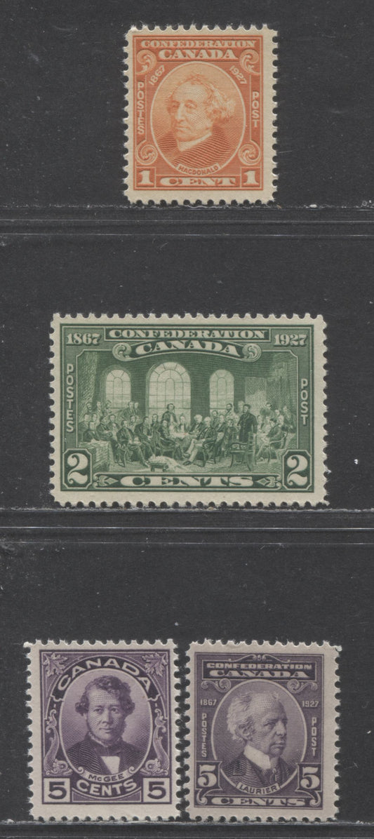 Canada #141-142, 144, 146 1c/5c Orange/Violet Sir John A Macdonald/Thomas D'arcy McGee, 1927 60th Anniversary Of Confederation & Historical Issues, 4 FNH Singles