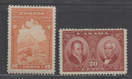 Canada #148, E3 20c Brown Carmine & Orange Baldwin And Lafontaine & Train, 1927 Historical Issue & Special Delivery Issue, 2 FOG Singles