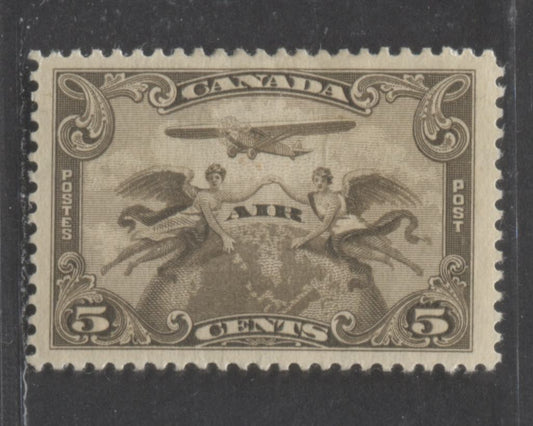 Lot 253 Canada #C1 5c Brown Olive Two Winged Figures, 1928 Air Mail Issue, A Jumbo VFOG Single