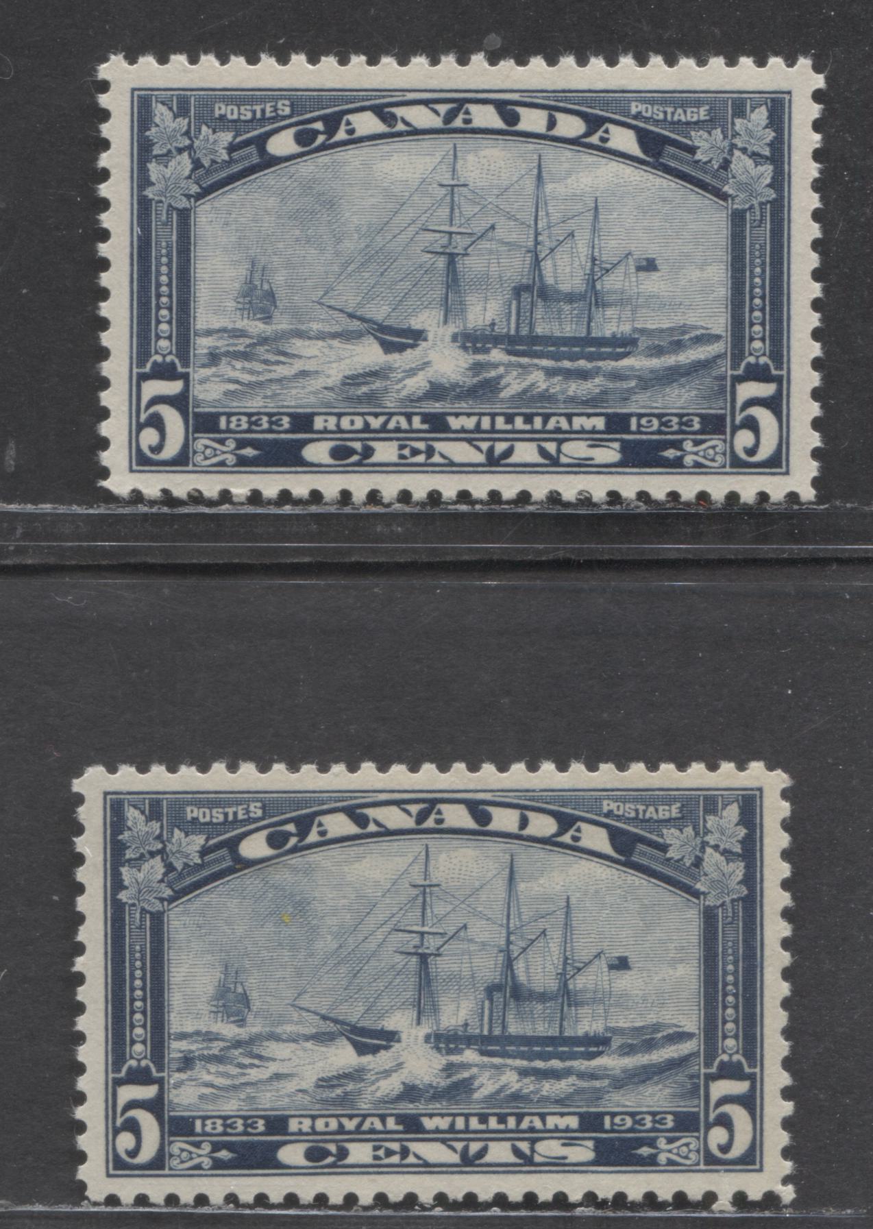 Canada #204 5c Dark Blue Royal William, 1934 Royal William Issue, 2 VFOG Singles