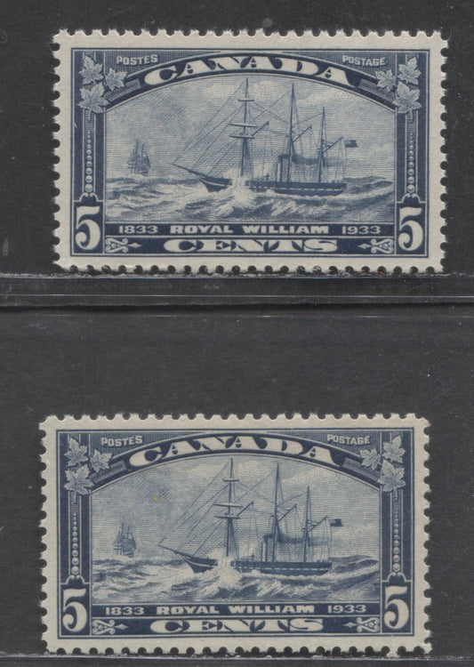 Canada #204 5c Dark Blue Royal William, 1934 Royal William Issue, 2 VFOG Singles