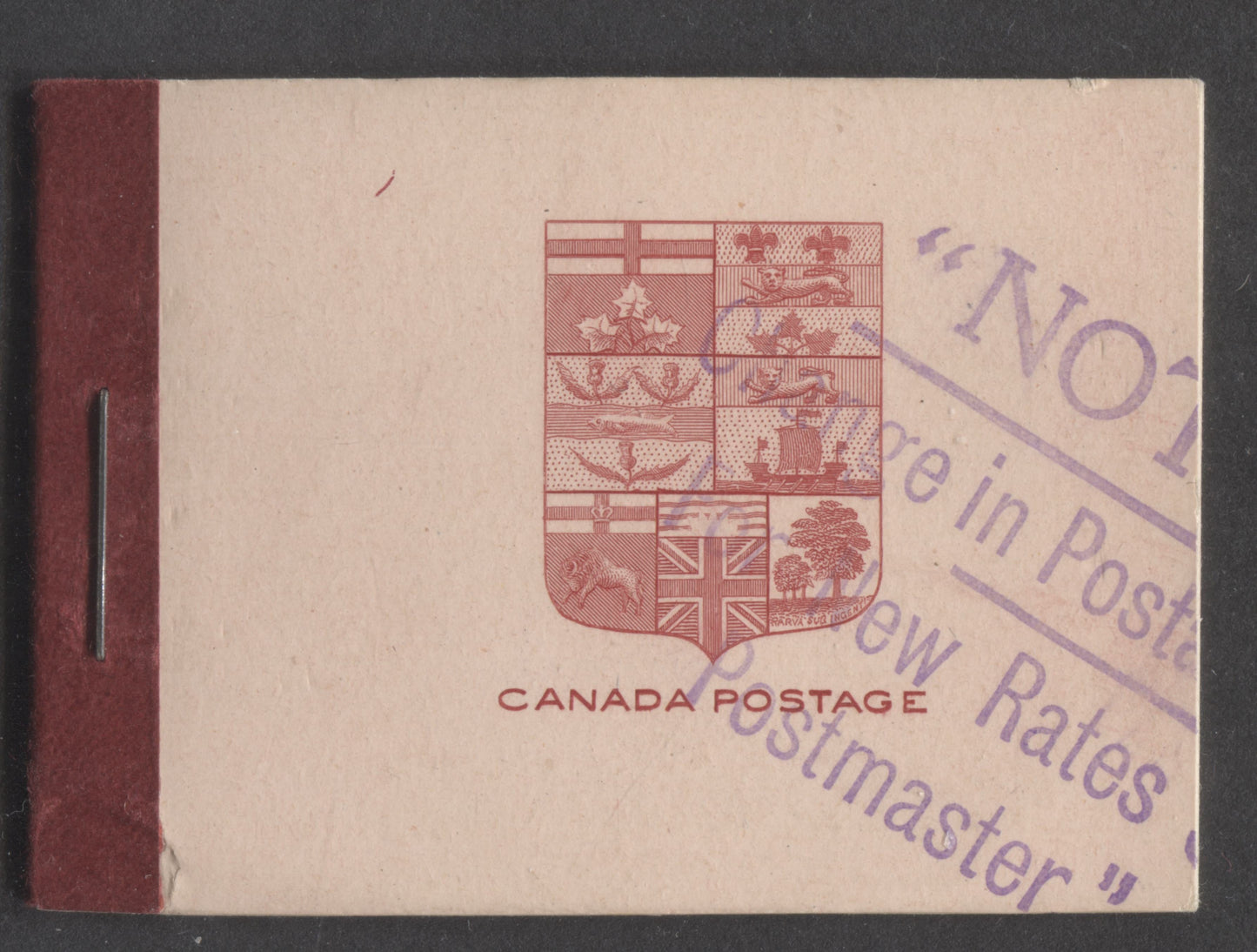 Canada #BK5f 25c Carmine Red King George V, 1911-1925 Admiral Issue, A FNH Booklet  With Two Panes Of 6, Carmine Red On Pale Pink Cover, No Die Flaw On Cover, Rate Change Overprint in English