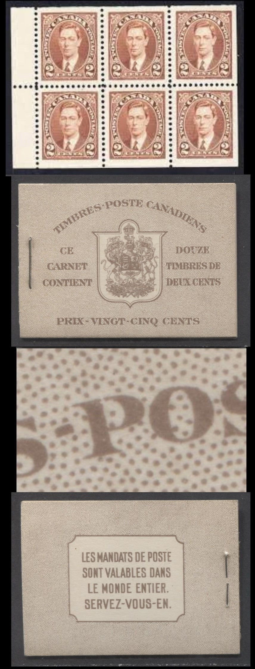 Canada #BK29cEIIl 25c Brown King George VI, 1937-1942 Mufti Issue, A VFNH Booklet With 2 Panes Of 6, 2c Brown, Front Cover Type IIL