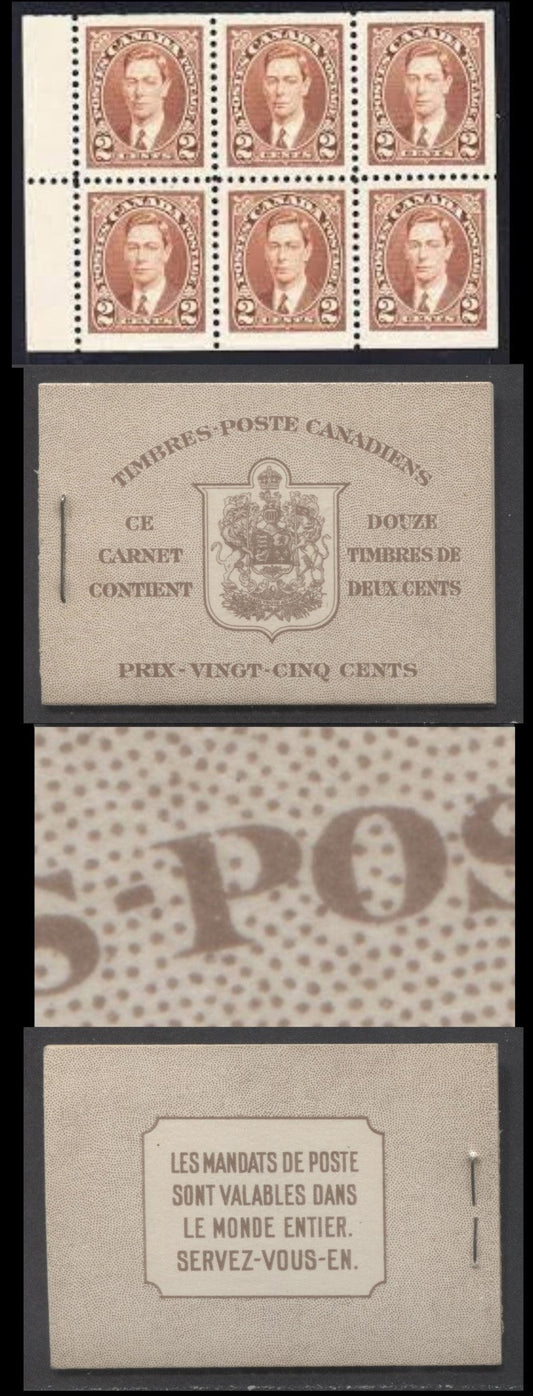 Canada #BK29cEIIl 25c Brown King George VI, 1937-1942 Mufti Issue, A VFNH Booklet With 2 Panes Of 6, 2c Brown, Front Cover Type IIL