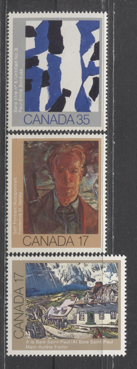 Canada #887i, 888i, 889i 17c, 17c, 35c Multicoloured At Baie Saint Paul, Self Portrait, Untitled No.6, 1981 Canadian Painters Issue, 3 VFNH Singles On Scarce DF Papers