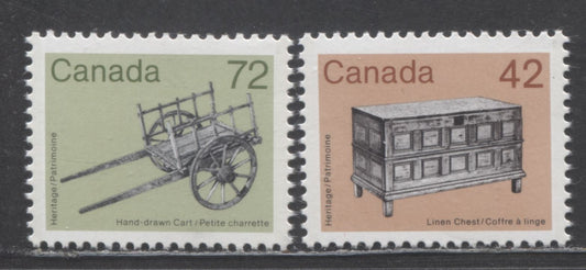 Canada #1081i, 1083ii 1987 Medium Value Artifact Definitives, VFNH Examples Of The Scarcer 42c On F Paper and 72c On NF Paper
