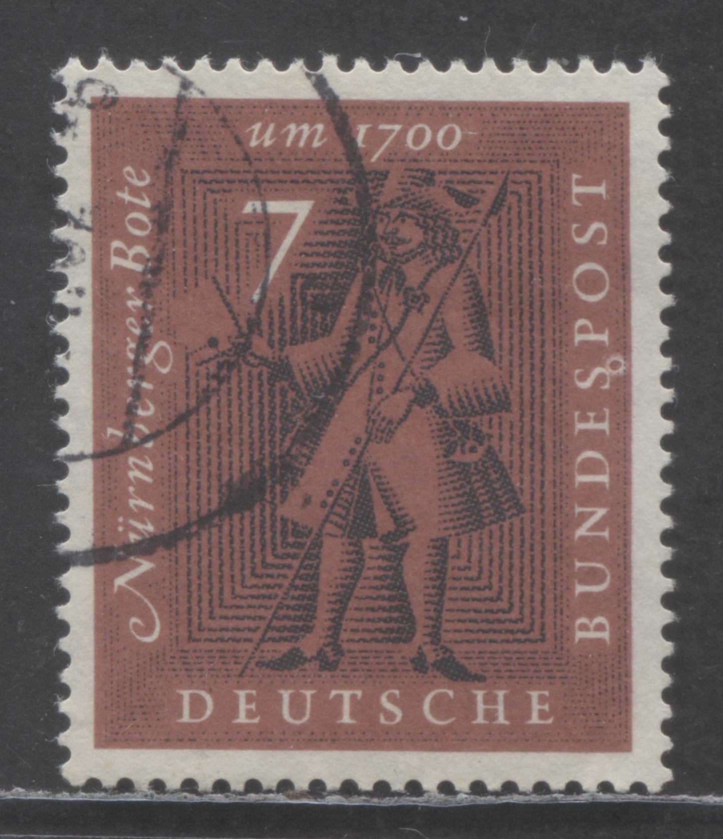 Germany Mi#365var (SC# 842var) 7pf Red Brown 1961 Commemorative Issue, Unlisted Dot Under 'S' Of Bundespost, A Very Fine Used Single, Estimated Value $5