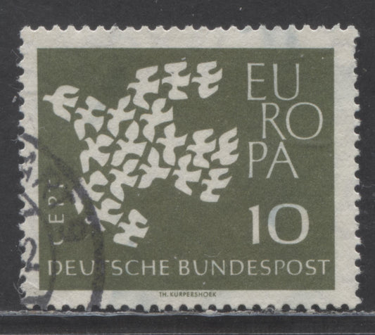 Lot 61 Germany Mi#367xv (SC# 844var) 10pf Green 1961 Europa Issue, On Scarce Vertical Ribbed Paper, A Fine Used Single, Click on Listing to See ALL Pictures, Estimated Value $10