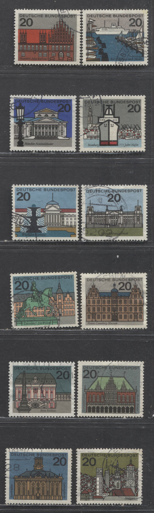 Lot 68 Germany Mi#416 (SC#869)-427 (SC#879A) 1964-1965 State Capitals Issue, 11 Very Fine Used Singles, Click on Listing to See ALL Pictures, Estimated Value $4