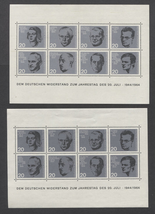 Lot 69 Germany Mi#Block 3 (SC# 883-890) 1964 German Resistance Issue, With Normal & Darker Gray Backgrounds, 2 VFNH Souvenir Sheets, Click on Listing to See ALL Pictures, Estimated Value $13