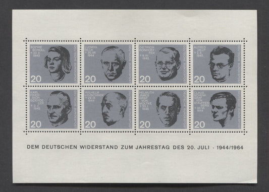 Germany Mi#Block 3 (SC# 883-890) 1964 German Resistance Issue, A VFNH Souvenir Sheet, Click on Listing to See ALL Pictures, Estimated Value $6