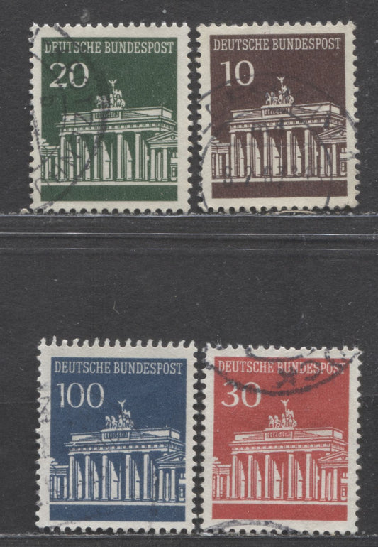 Lot 90 Germany Mi#506vR (SC#952)/510vR (SC#956var) 1966-1968 Brandenburg Gate, With Control Number On Back, 4 Very Fine Used Coil Singles, Click on Listing to See ALL Pictures, Estimated Value $10