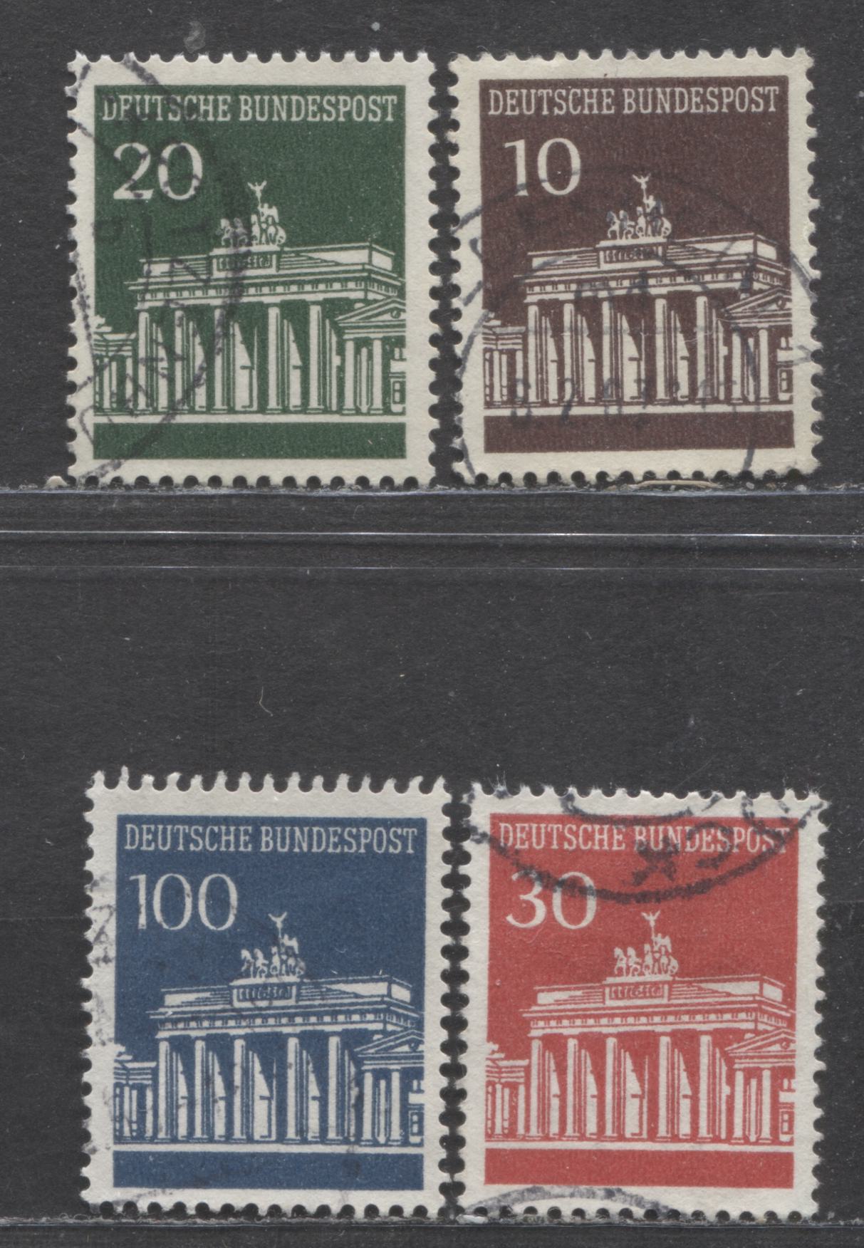 Lot 90 Germany Mi#506vR (SC#952)/510vR (SC#956var) 1966-1968 Brandenburg Gate, With Control Number On Back, 4 Very Fine Used Coil Singles, Click on Listing to See ALL Pictures, Estimated Value $10