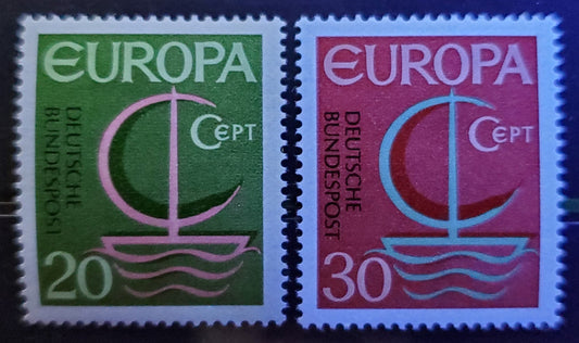 Lot 93 Germany Mi#519 (SC# 963)-520var (964var) 1966 Europa Issue, Fluorescent Coating Almost Completely Missing, 2 VFNH Singles, Click on Listing to See ALL Pictures, Estimated Value $15