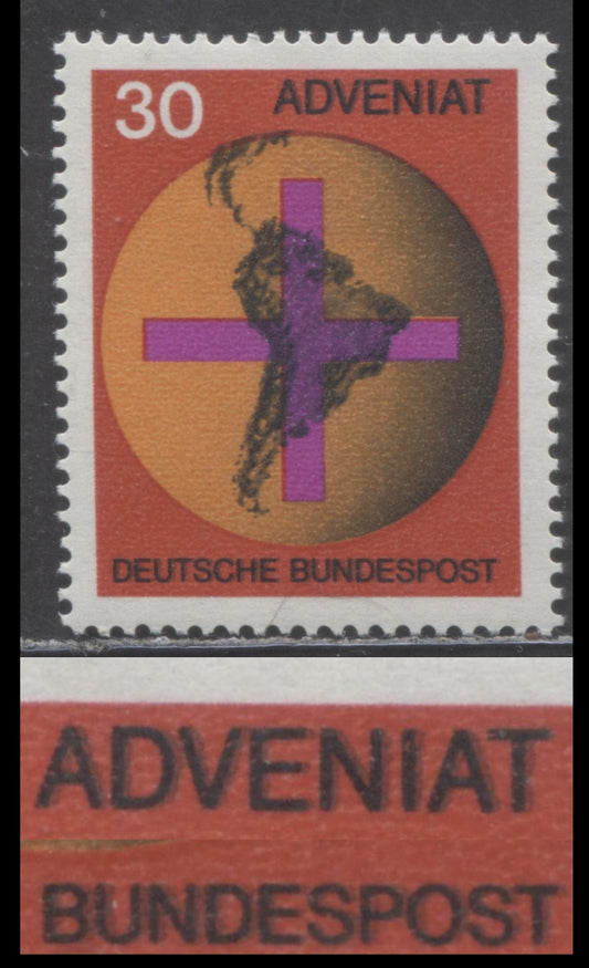 Lot 95 Germany Mi#545 (SC# 977) 30pf Multicolored 1967 Adveniat Issue, Ghost Print Doubling Of Black Inscriptions, A VFOG Single, Click on Listing to See ALL Pictures, Estimated Value $15