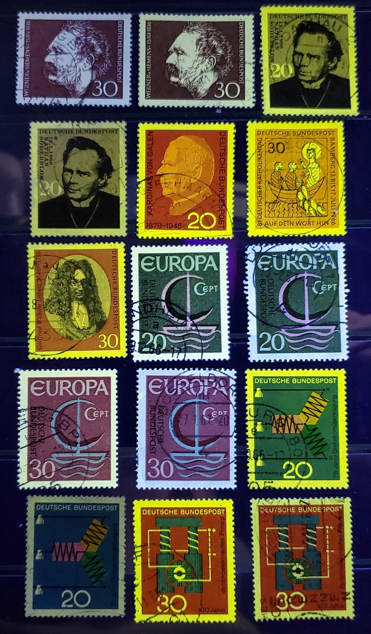Lot 97 Germany Mi#504 (SC#959)/528 (SC#968) 1966 Commemoratives, With Additional Paper Fluorescence Varieties, 15 Very Fine Used Singles, Click on Listing to See ALL Pictures, Estimated Value $5
