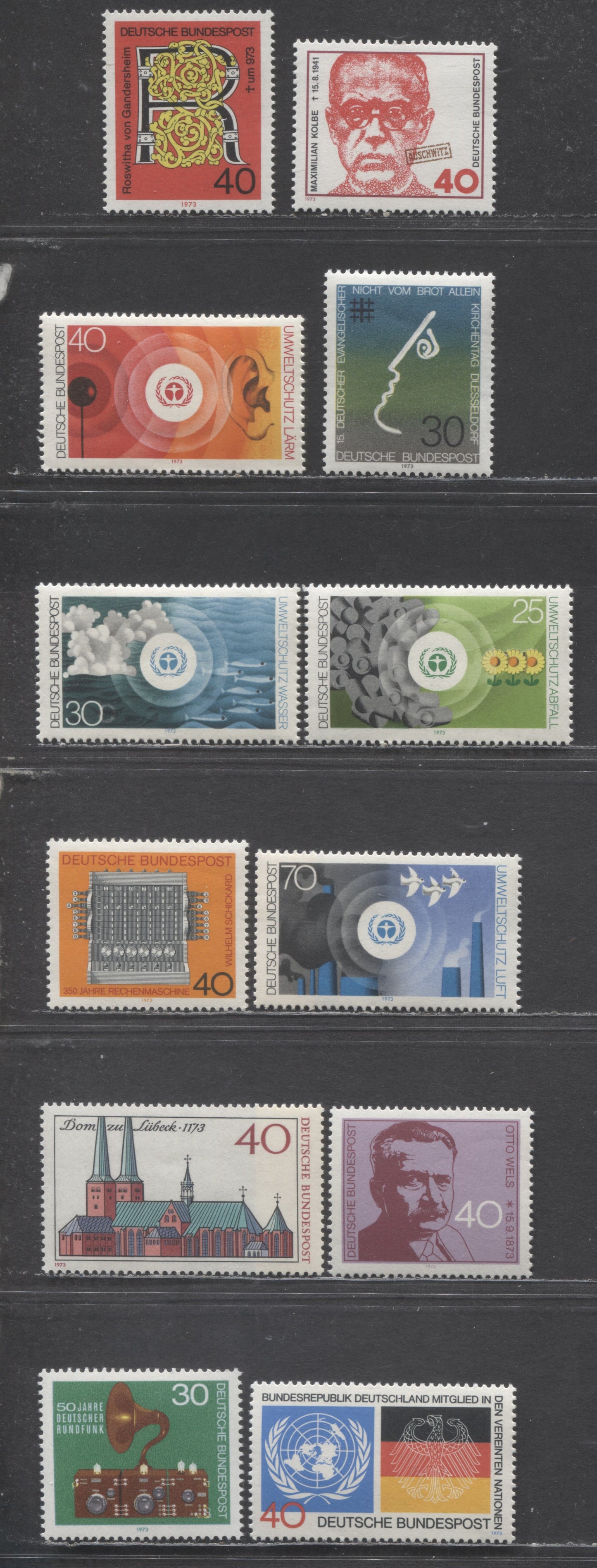 Germany SC#1116-1127(Mi#770/789) 1973 Kolbe - German Broadcasting Issues, 12 VFNH Singles, Click on Listing to See ALL Pictures, Estimated Value $12 USD