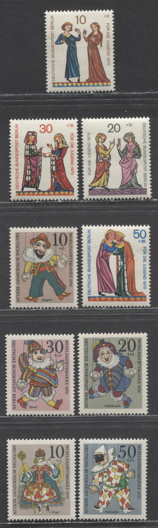 Berlin-Germany SC#9NB70-9NB78(Mi#354/378) 1970 SemiPostals Issue, 9 VFNH Singles, Click on Listing to See ALL Pictures, Estimated Value $5 USD