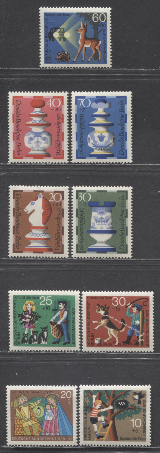 Berlin-Germany SC#9NB88-9NB96(Mi#418/441) 1972 SemiPostals Issue, 9 VFNH Singles, Click on Listing to See ALL Pictures, Estimated Value $10 USD