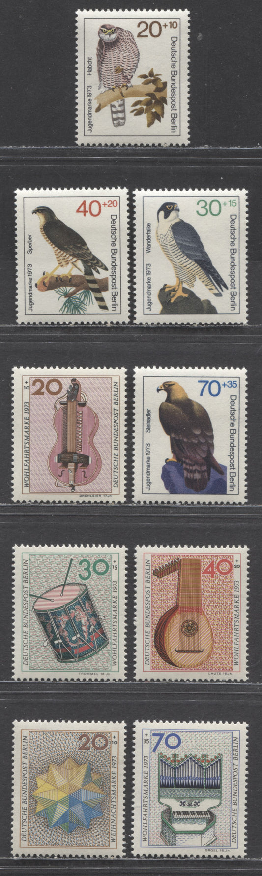 Berlin-Germany SC#9NB97-9NB105(Mi#442/463) 1973 SemiPostals Issue, 9 VFNH Singles, Click on Listing to See ALL Pictures, Estimated Value $9 USD