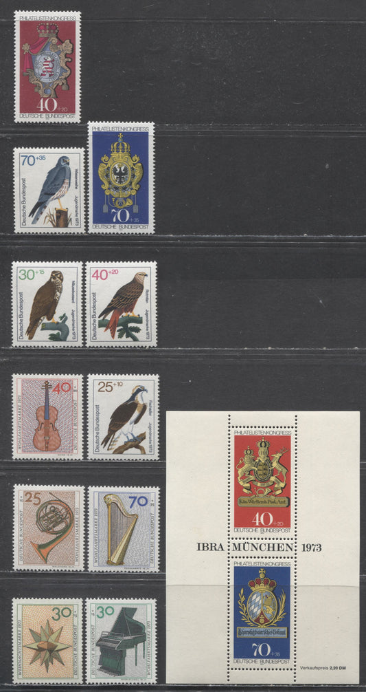 Germany SC#B496-B507(Mi#754/790) 1973 SemiPostals Issue, 11 VFNH Singles And 1 Souvenir Sheet, Click on Listing to See ALL Pictures, Estimated Value $20 USD