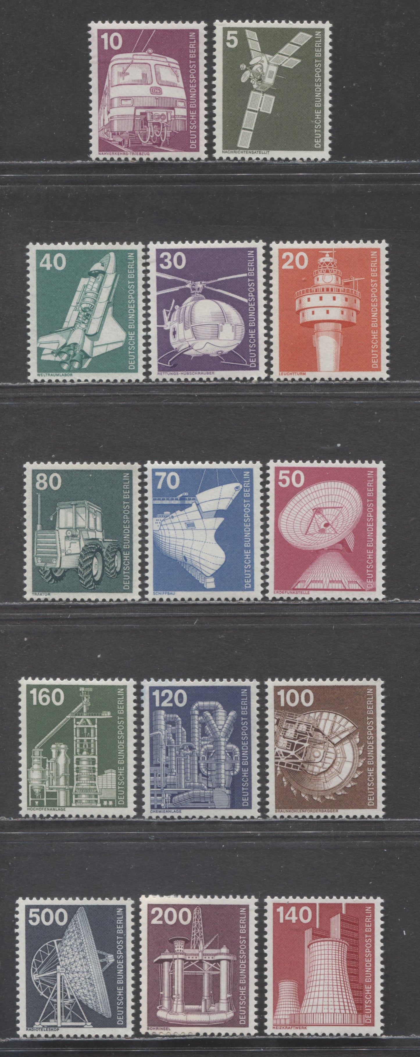 Berlin-Germany SC#9N359/9N376(Mi#494-507) 1975 Industry Definitives Issue, 14 VFNH Singles, Click on Listing to See ALL Pictures, Estimated Value $20 USD