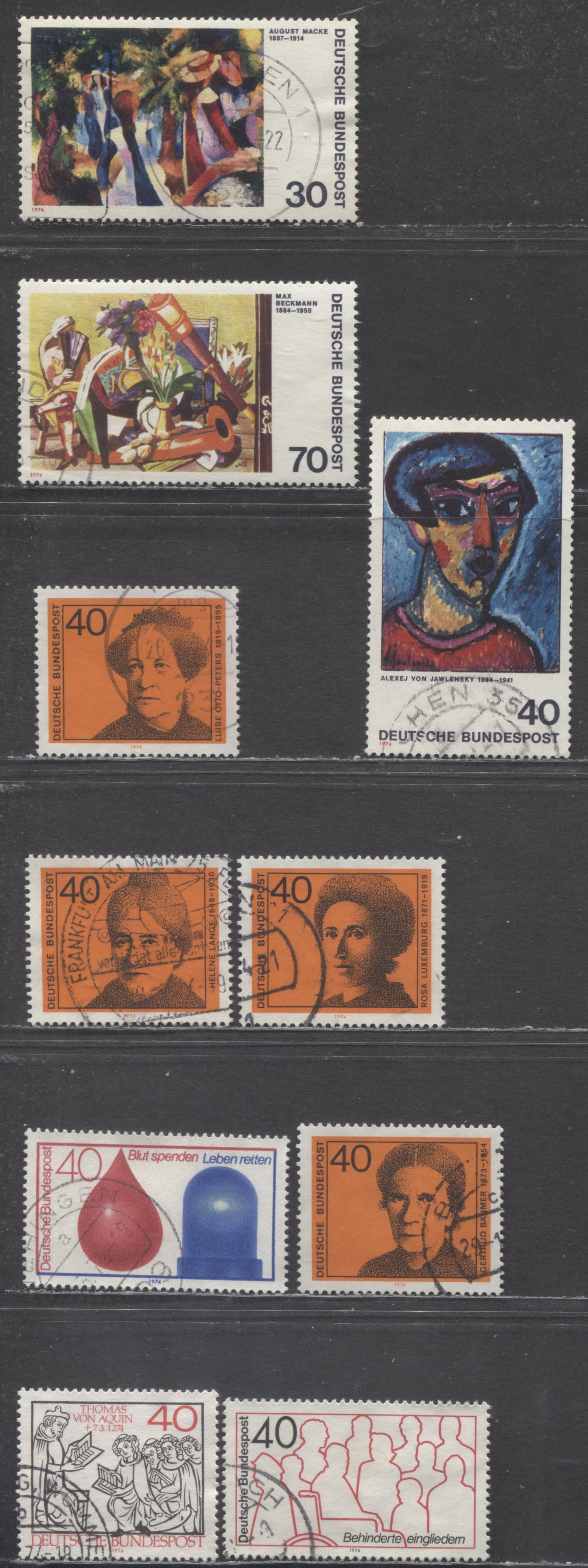 Germany SC#1128-1140(Mi#791/823) 1974 German Women Writers - Paintings Issues, 13 Very Fine Used Singles, Click on Listing to See ALL Pictures, Estimated Value $7 USD