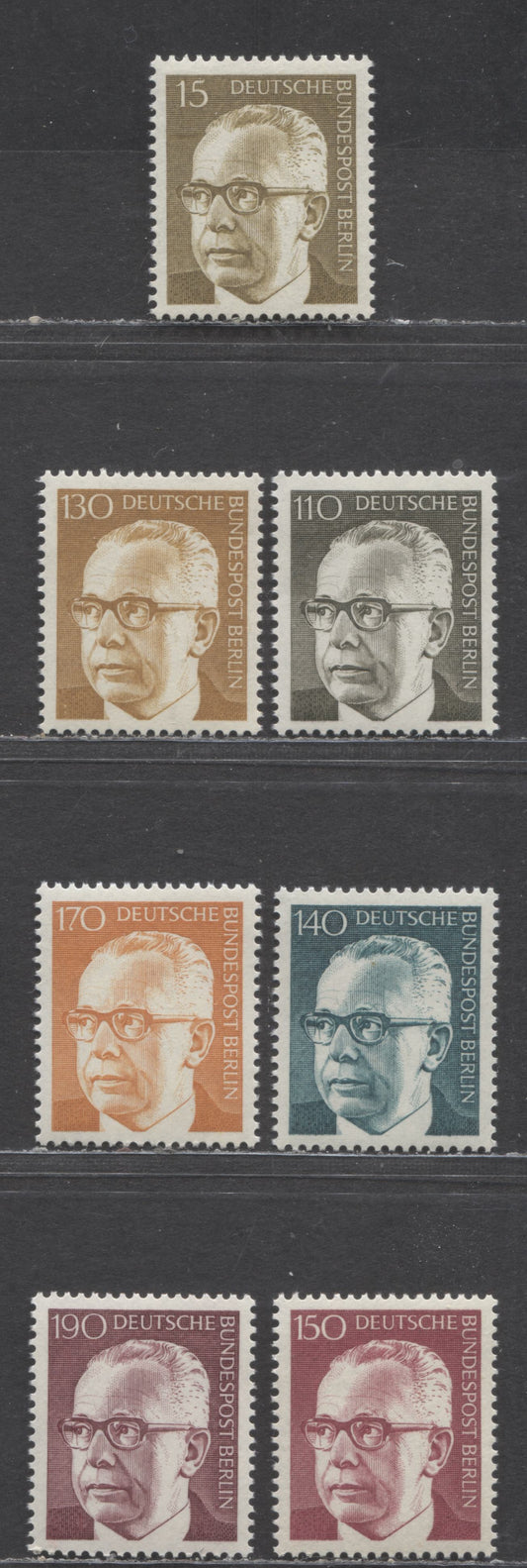 Berlin - Germany Mi#427 (9N286A)-433 (9NB300B) 1972 Heinemann Definitives, 7 VFNH Singles, Click on Listing to See ALL Pictures, Estimated Value $10